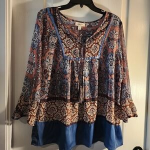 Style & Co. Women's Floral Blouse - Blue and Brown